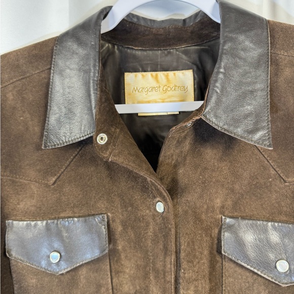 Margaret Godfrey Vintage Brown Leather Short Sleeve Button Down Shirt L - Picture 3 of 9